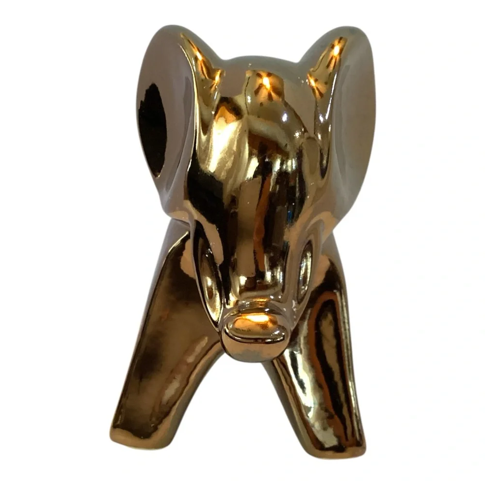 Gold Ceramic Elephant 6.5” Figurine – Modern Home Décor Accent, Lucky Statue